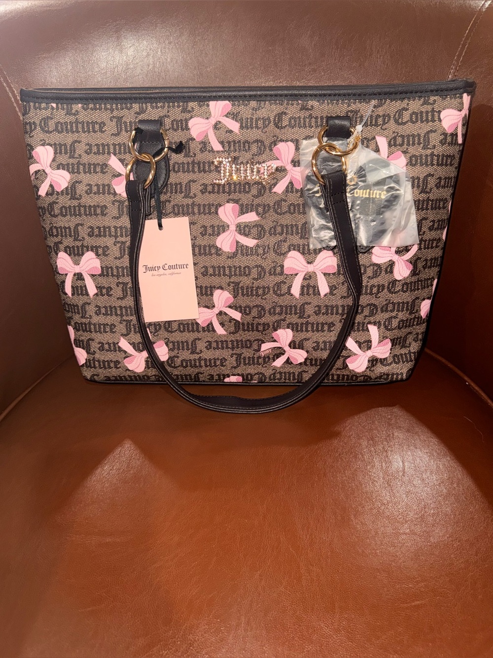 NWT Juicy Couture Simply Sweet Tote Bag Dark Brown Pink Y2K